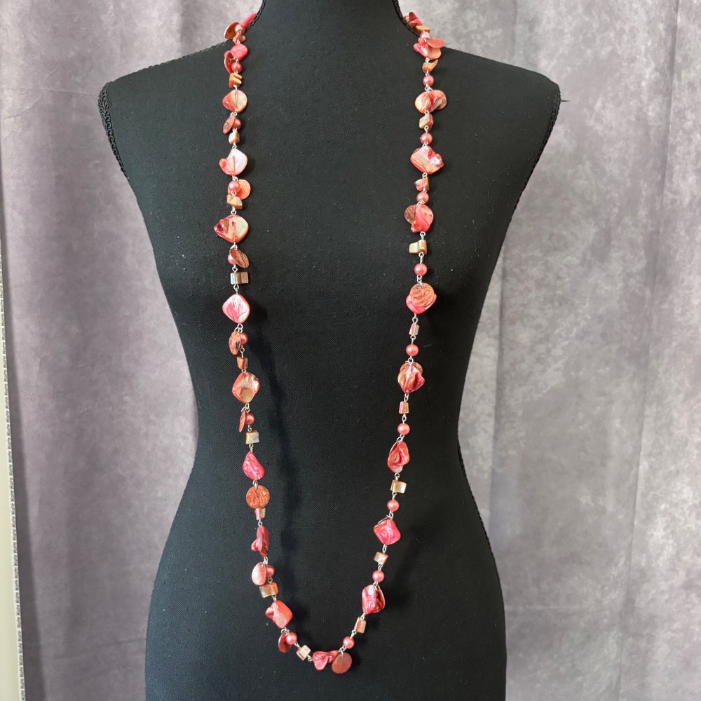Pink Mother of Pearl Shell Boho Mermaidcore Layer Statement Necklace‎